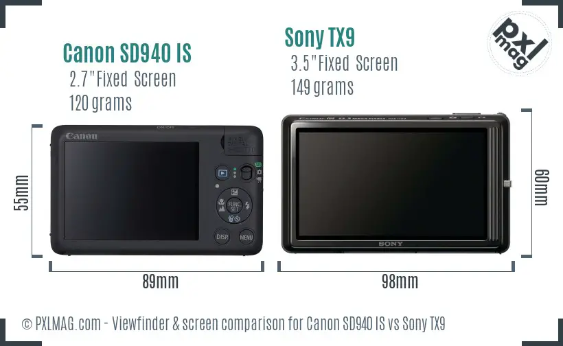 Canon SD940 IS vs Sony TX9 Screen and Viewfinder comparison