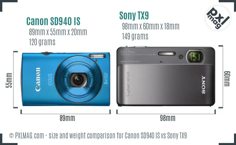 Canon SD940 IS vs Sony TX9 size comparison