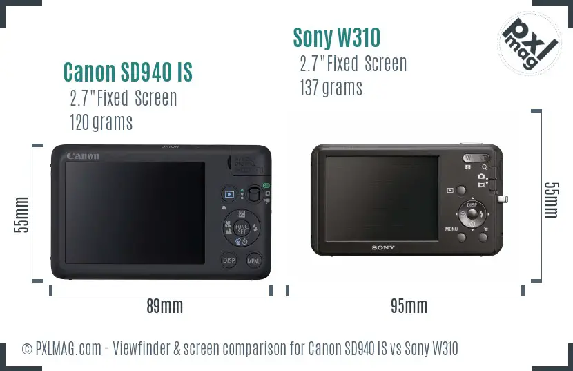Canon SD940 IS vs Sony W310 Screen and Viewfinder comparison