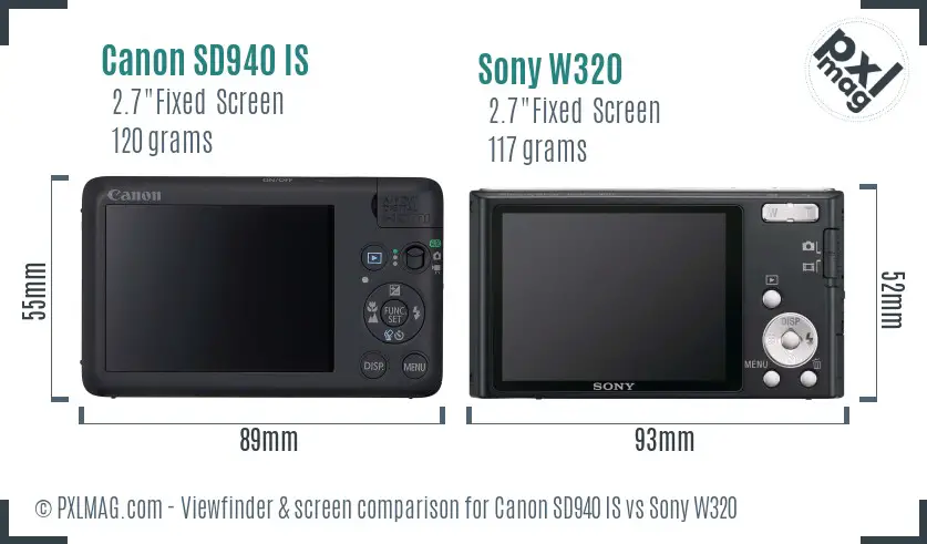 Canon SD940 IS vs Sony W320 Screen and Viewfinder comparison