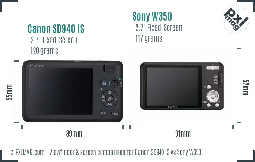 Canon SD940 IS vs Sony W350 Screen and Viewfinder comparison