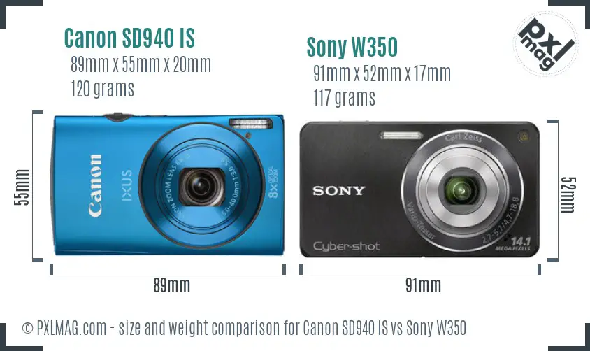 Canon SD940 IS vs Sony W350 size comparison