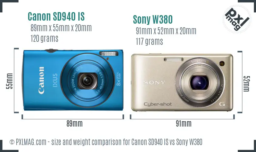Canon SD940 IS vs Sony W380 size comparison