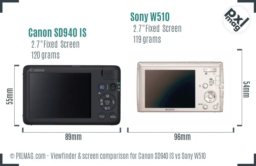 Canon SD940 IS vs Sony W510 Screen and Viewfinder comparison