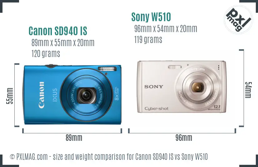 Canon SD940 IS vs Sony W510 size comparison