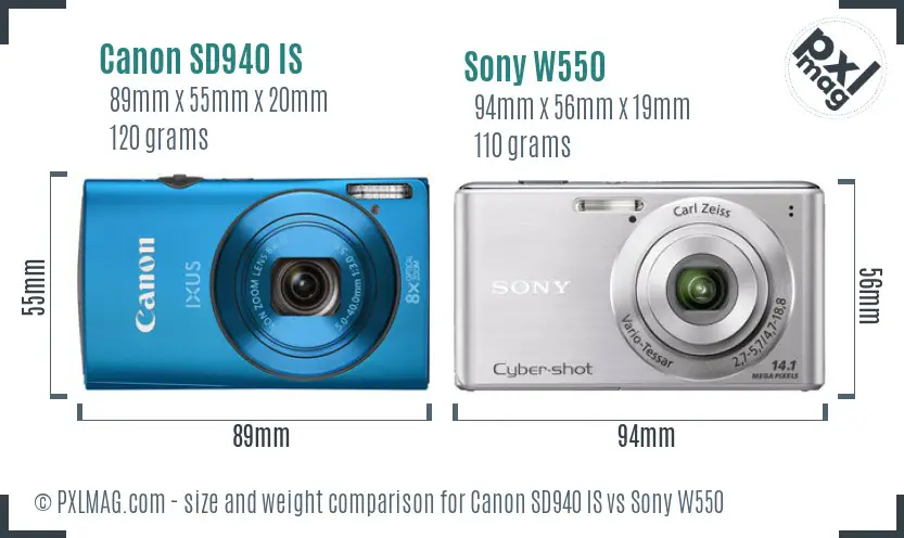 Canon SD940 IS vs Sony W550 size comparison