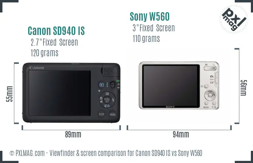 Canon SD940 IS vs Sony W560 Screen and Viewfinder comparison