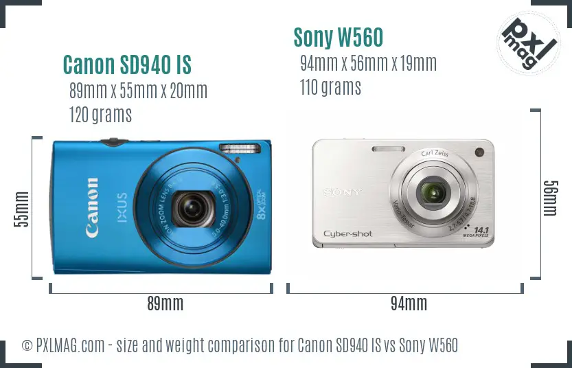 Canon SD940 IS vs Sony W560 size comparison