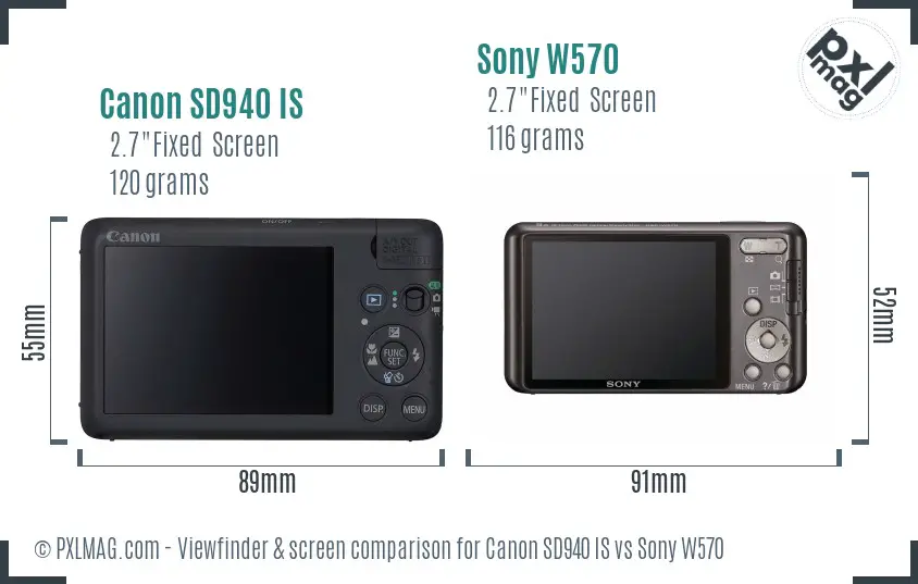 Canon SD940 IS vs Sony W570 Screen and Viewfinder comparison