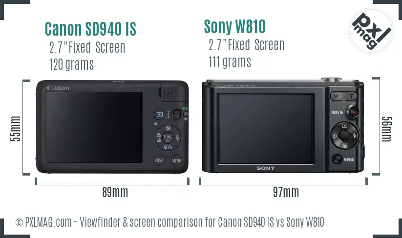 Canon SD940 IS vs Sony W810 Screen and Viewfinder comparison