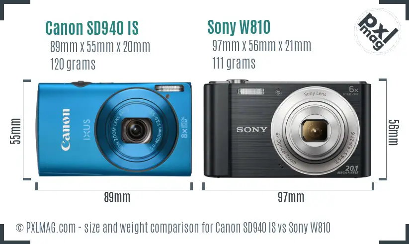 Canon SD940 IS vs Sony W810 size comparison