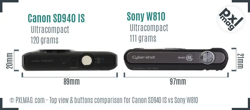 Canon SD940 IS vs Sony W810 top view buttons comparison