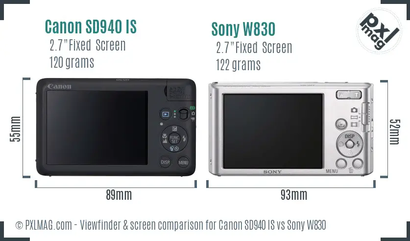 Canon SD940 IS vs Sony W830 Screen and Viewfinder comparison