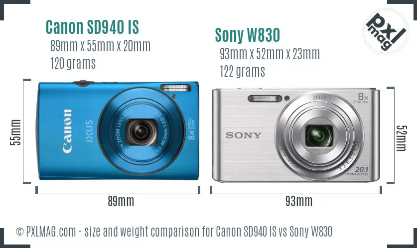 Canon SD940 IS vs Sony W830 size comparison