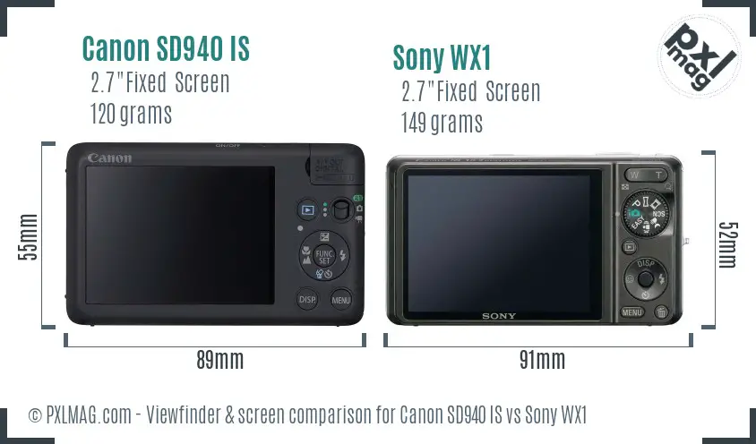 Canon SD940 IS vs Sony WX1 Screen and Viewfinder comparison
