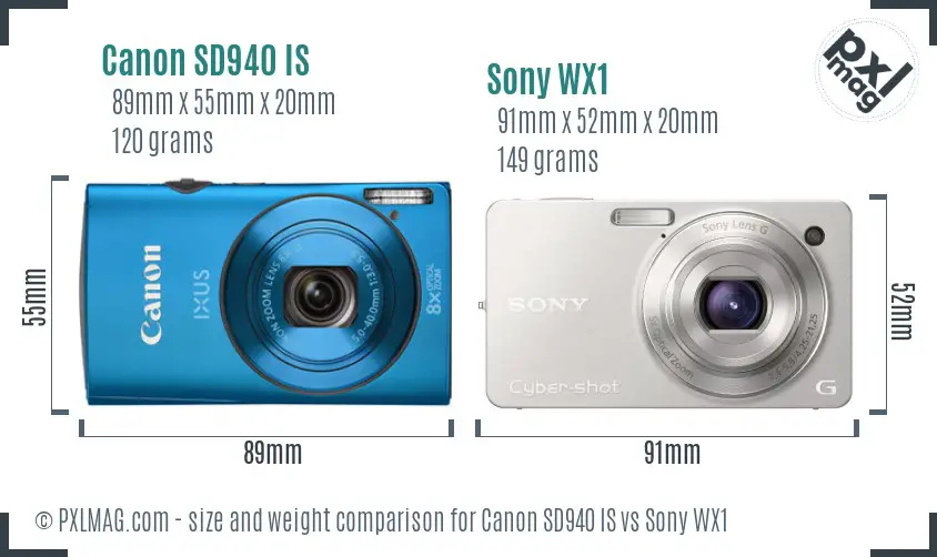 Canon SD940 IS vs Sony WX1 size comparison