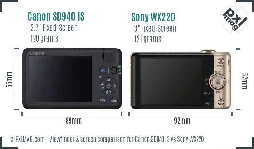 Canon SD940 IS vs Sony WX220 Screen and Viewfinder comparison