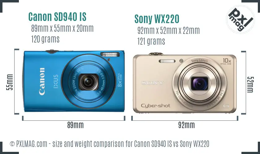 Canon SD940 IS vs Sony WX220 size comparison