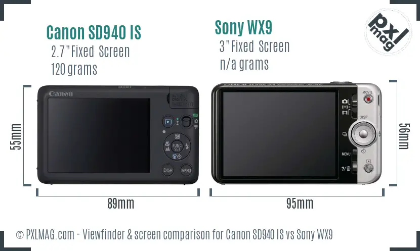 Canon SD940 IS vs Sony WX9 Screen and Viewfinder comparison
