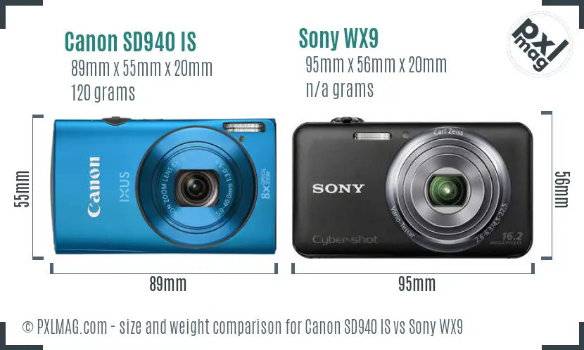 Canon SD940 IS vs Sony WX9 size comparison