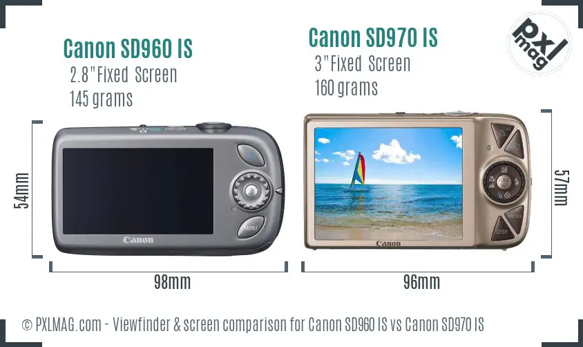 Canon SD960 IS vs Canon SD970 IS Screen and Viewfinder comparison