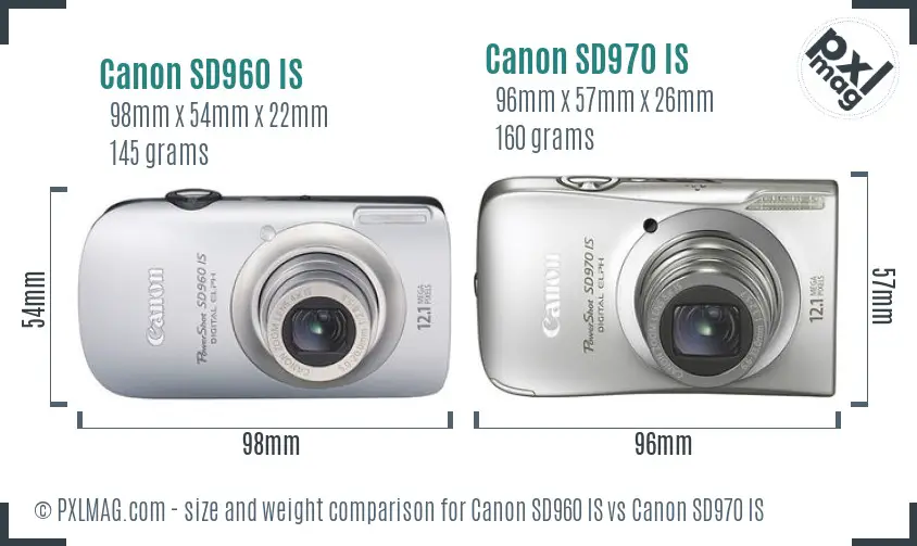 Canon SD960 IS vs Canon SD970 IS size comparison