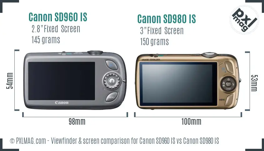 Canon SD960 IS vs Canon SD980 IS Screen and Viewfinder comparison