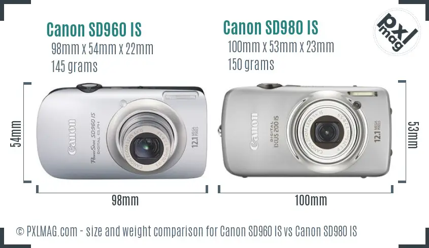 Canon SD960 IS vs Canon SD980 IS size comparison
