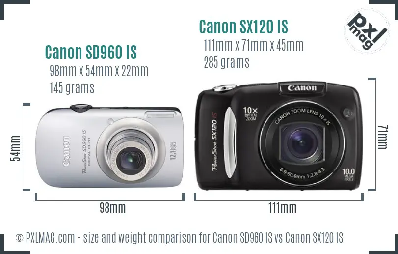 Canon SD960 IS vs Canon SX120 IS size comparison