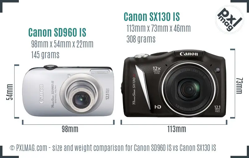Canon SD960 IS vs Canon SX130 IS size comparison