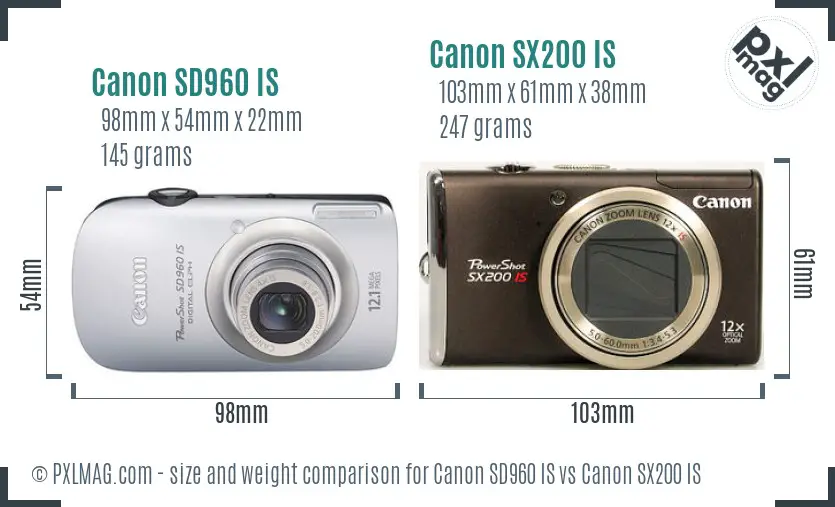 Canon SD960 IS vs Canon SX200 IS size comparison