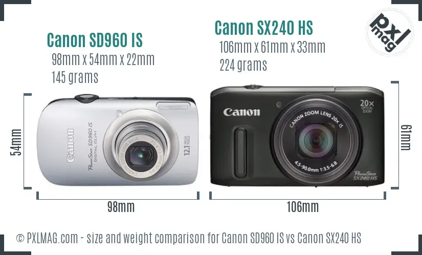 Canon SD960 IS vs Canon SX240 HS size comparison