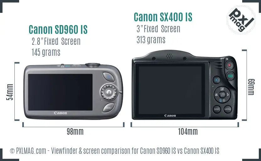 Canon SD960 IS vs Canon SX400 IS Screen and Viewfinder comparison