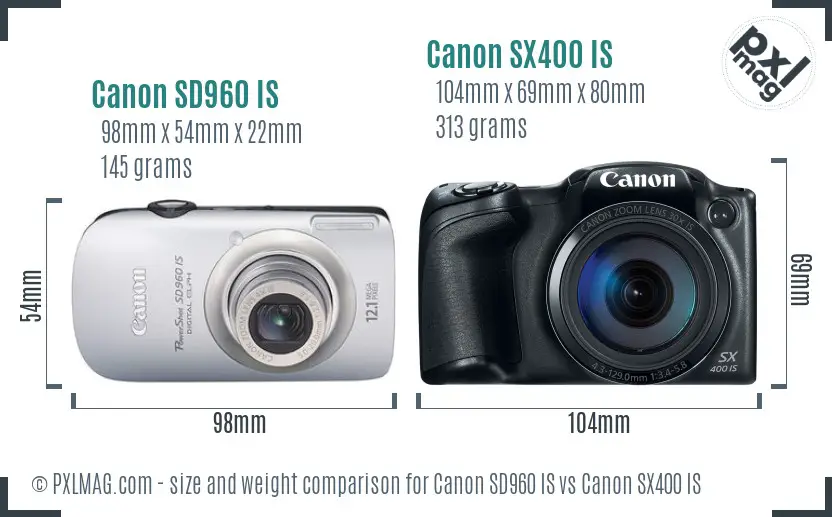 Canon SD960 IS vs Canon SX400 IS size comparison