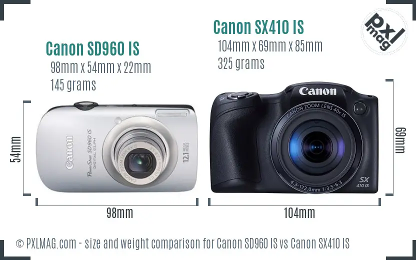 Canon SD960 IS vs Canon SX410 IS size comparison