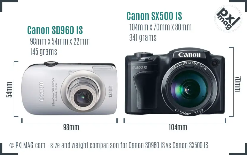 Canon SD960 IS vs Canon SX500 IS size comparison
