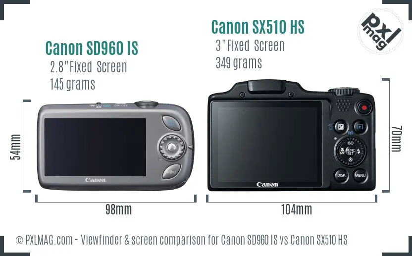 Canon SD960 IS vs Canon SX510 HS Screen and Viewfinder comparison