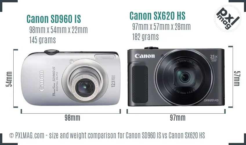 Canon SD960 IS vs Canon SX620 HS size comparison