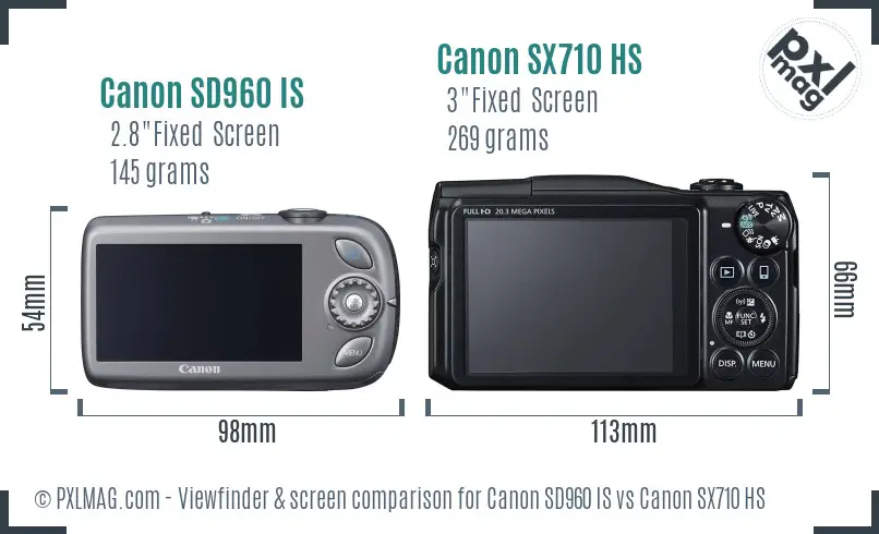Canon SD960 IS vs Canon SX710 HS Screen and Viewfinder comparison