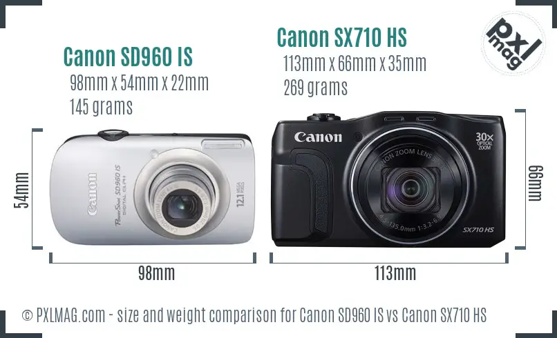 Canon SD960 IS vs Canon SX710 HS size comparison