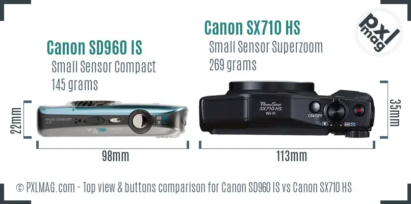 Canon SD960 IS vs Canon SX710 HS top view buttons comparison
