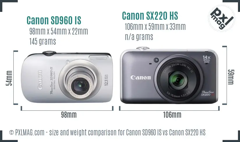 Canon SD960 IS vs Canon SX220 HS size comparison