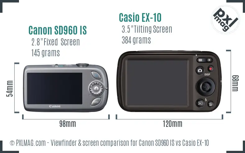 Canon SD960 IS vs Casio EX-10 Screen and Viewfinder comparison