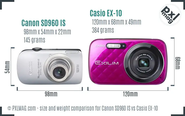 Canon SD960 IS vs Casio EX-10 size comparison