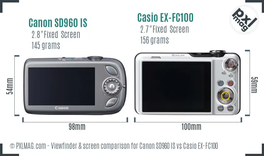 Canon SD960 IS vs Casio EX-FC100 Screen and Viewfinder comparison