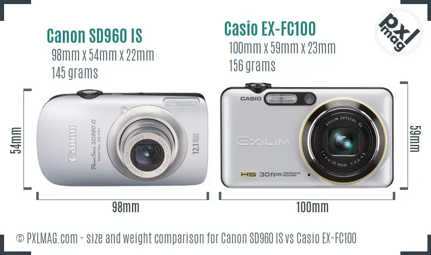 Canon SD960 IS vs Casio EX-FC100 size comparison