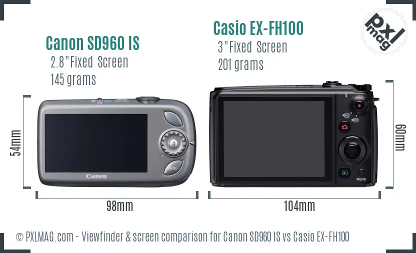 Canon SD960 IS vs Casio EX-FH100 Screen and Viewfinder comparison