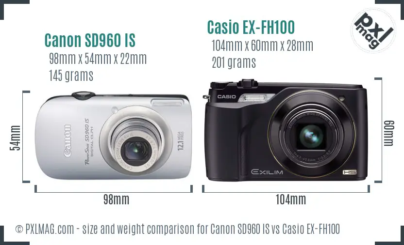 Canon SD960 IS vs Casio EX-FH100 size comparison
