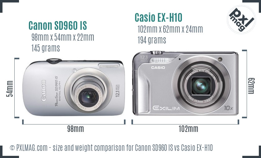 Canon SD960 IS vs Casio EX-H10 size comparison Canon SD960 IS vs Casio EX-H10 size comparison