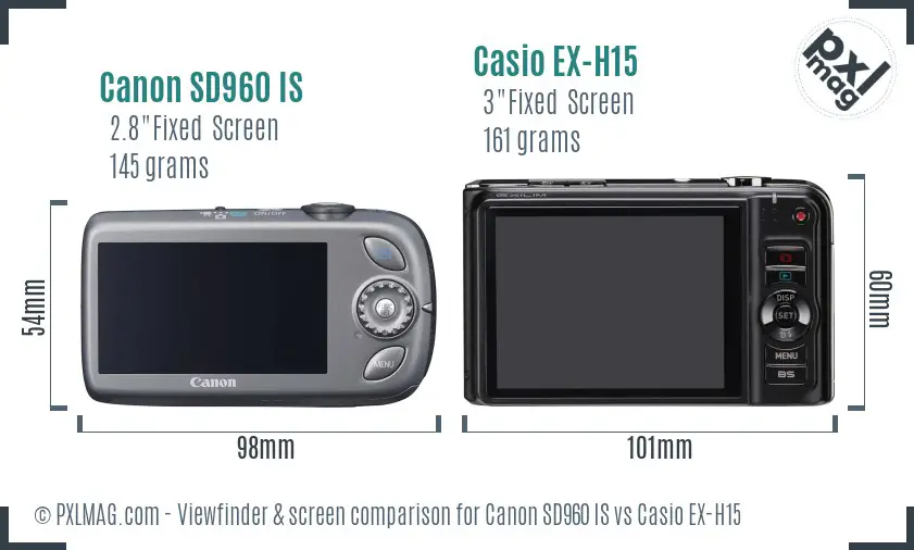 Canon SD960 IS vs Casio EX-H15 Screen and Viewfinder comparison